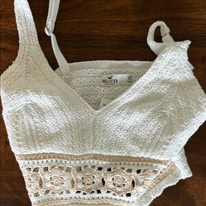 Hollister Cream and Tan Crochet Crop Top